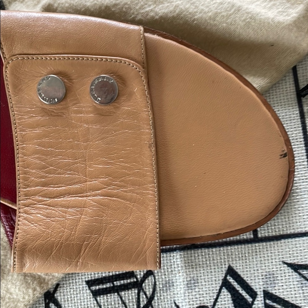 Burberry Tan Large Leather Silver Logo Faux Snap Strap Sandals - Picture 4 of 12